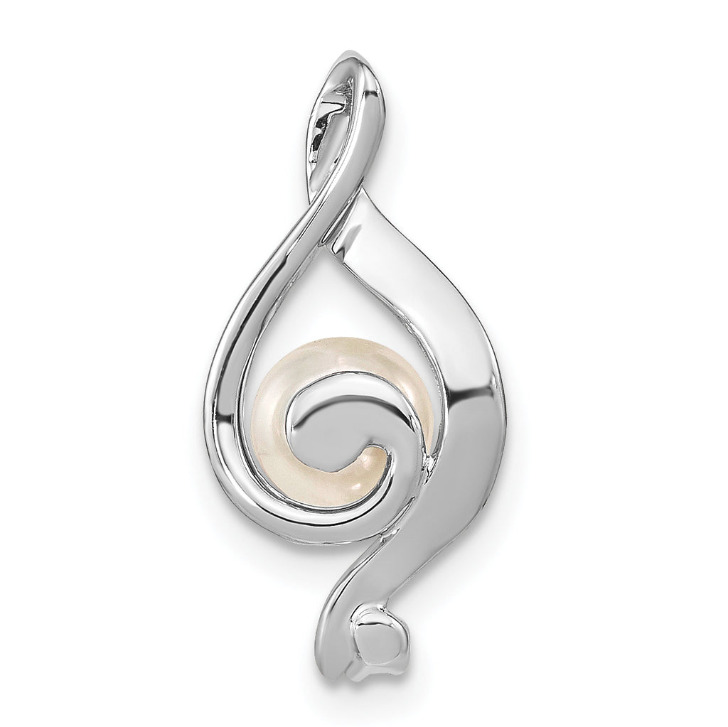 14k White Gold 5-6mm Near Round White Freshwater Cultured Pearl and VS Diamond Chain Slide
