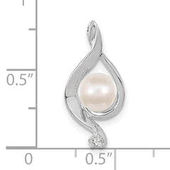 14k White Gold 5-6mm Near Round White Freshwater Cultured Pearl and AAA Diamond Chain Slide