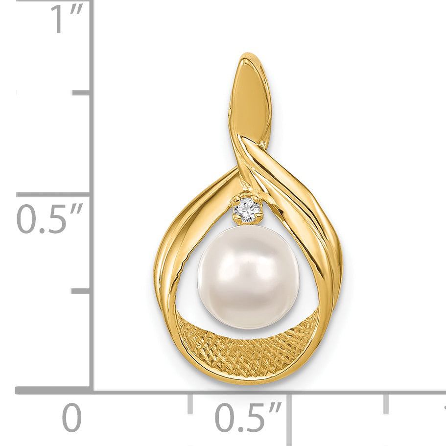 14k 7-8mm Near Round White Freshwater Cultured Pearl and AAA Diamond Pendant Secondary image