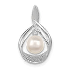 Freshwater Pearl & Diamond Pendant in 14K White Gold, 22mm (0.01 ct. tw.) - Sophia Jewelers