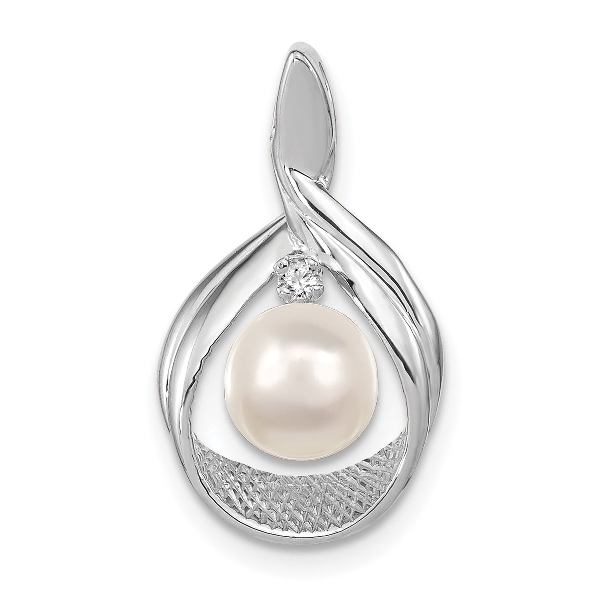Near Round Cultured Pearl & Diamond Pendant in 14K White Gold (1/100 ct. tw.) - Sophia Jewelers