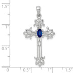 14k White Gold 5x3mm Sapphire Cross Sterling Silver Pendant