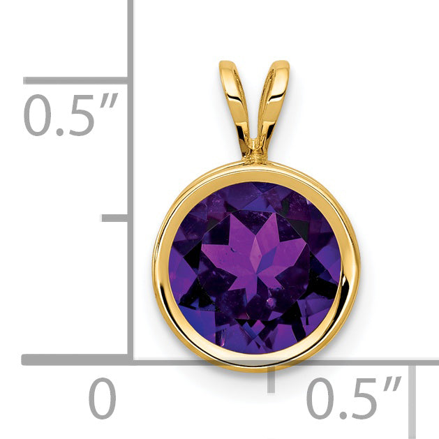 14K Yellow Gold Polished 8mm Round Amethyst Bezel Pendant