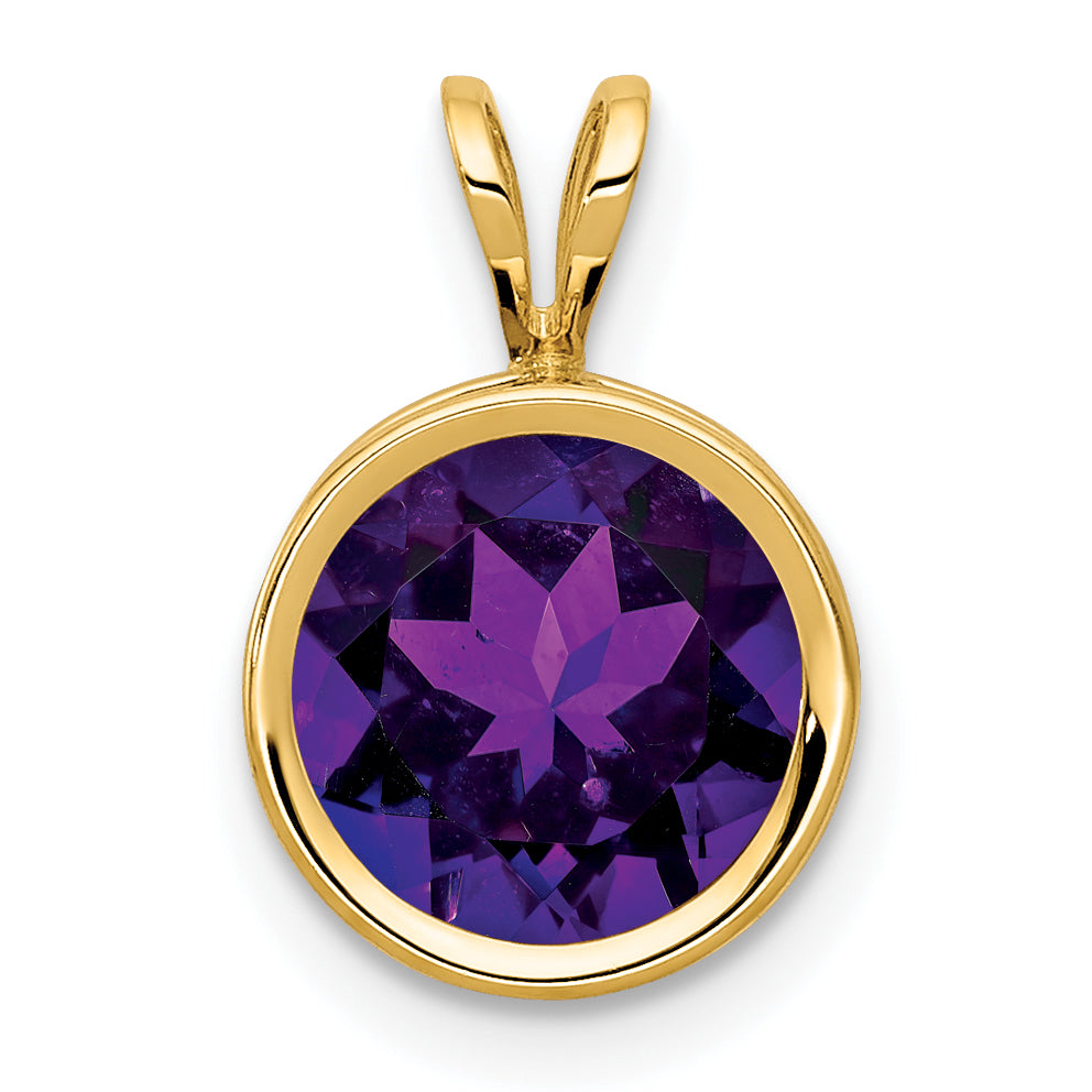14K Yellow Gold Polished 8mm Round Amethyst Bezel Pendant Main image