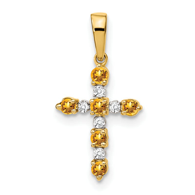 Citrine & Diamond Cross Pendant in 14K Yellow Gold, 22mm (0.05 ct. tw.) - Sophia Jewelers