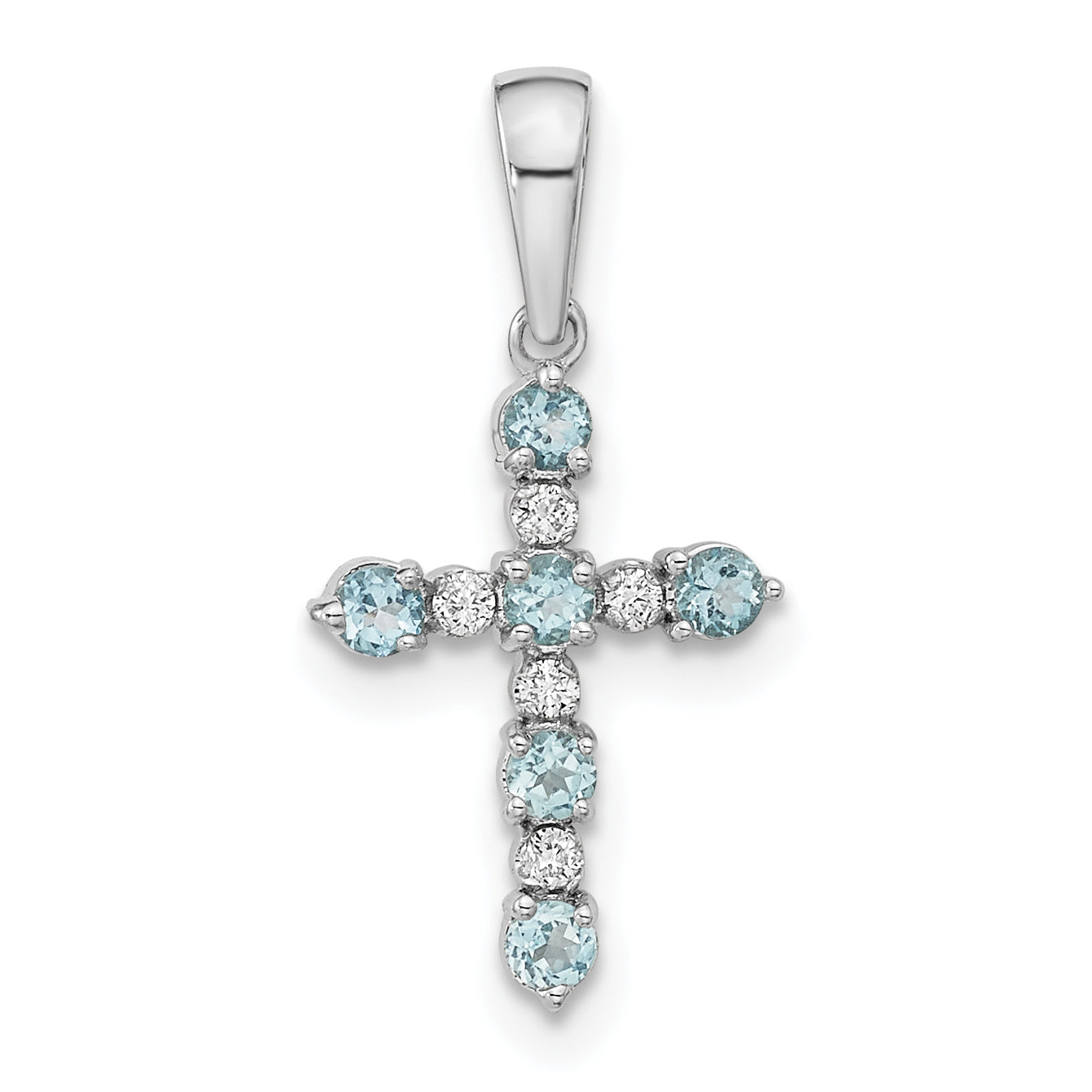 14k White Gold Blue Topaz and Diamond Cross Pendant Main image