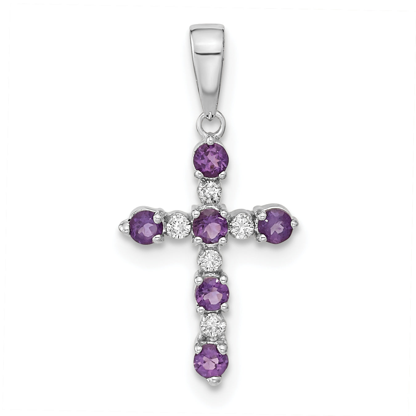 14k White Gold Amethyst and Diamond Cross Pendant Main image