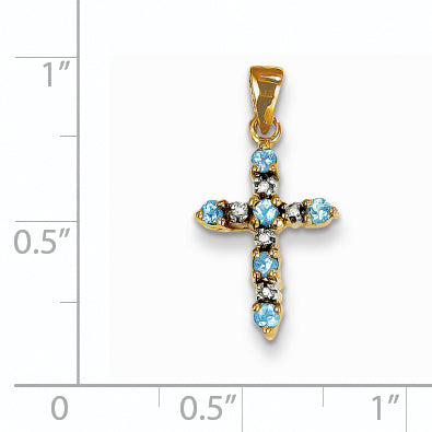 14k Blue Topaz and Diamond Cross Pendant Secondary image