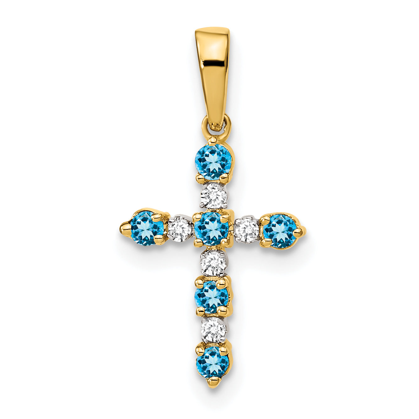 14k Blue Topaz and Diamond Cross Pendant Main image
