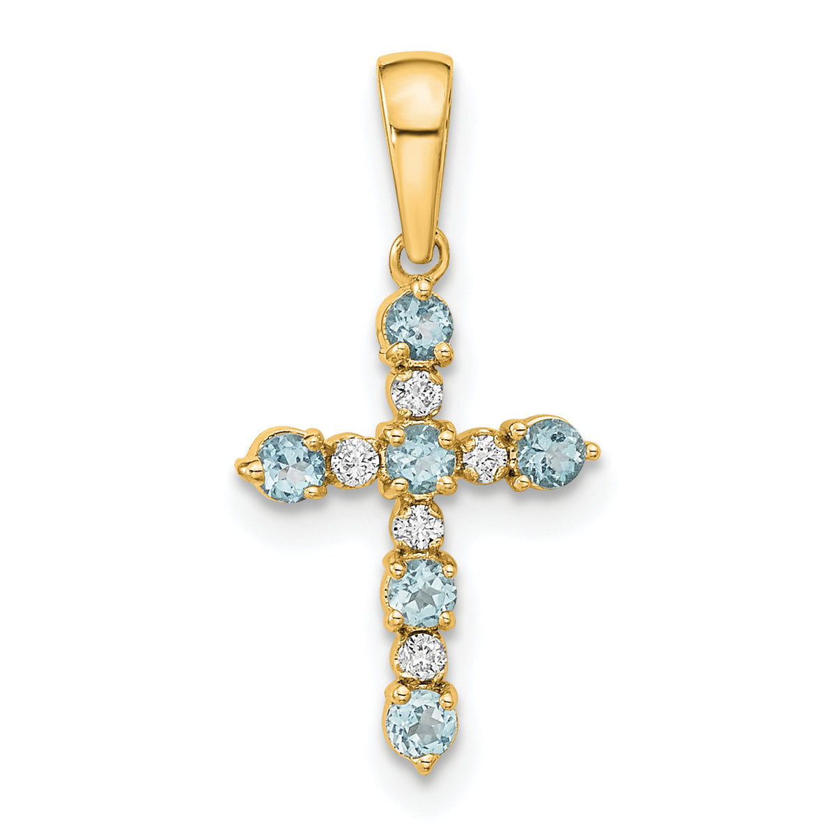 14k Aquamarine and Diamond Cross Pendant