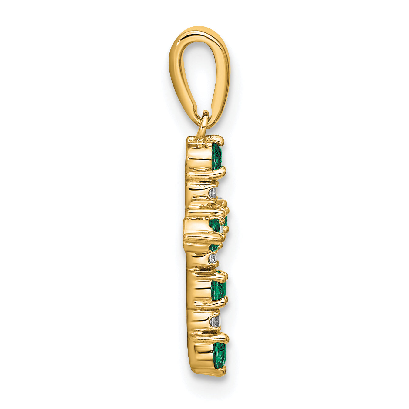 14k Lab Created Emerald and Diamond Cross Pendant Secondary image