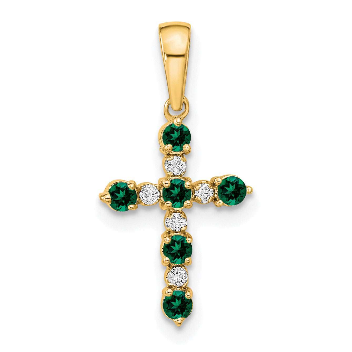 14k Lab Created Emerald and Diamond Cross Pendant Main image
