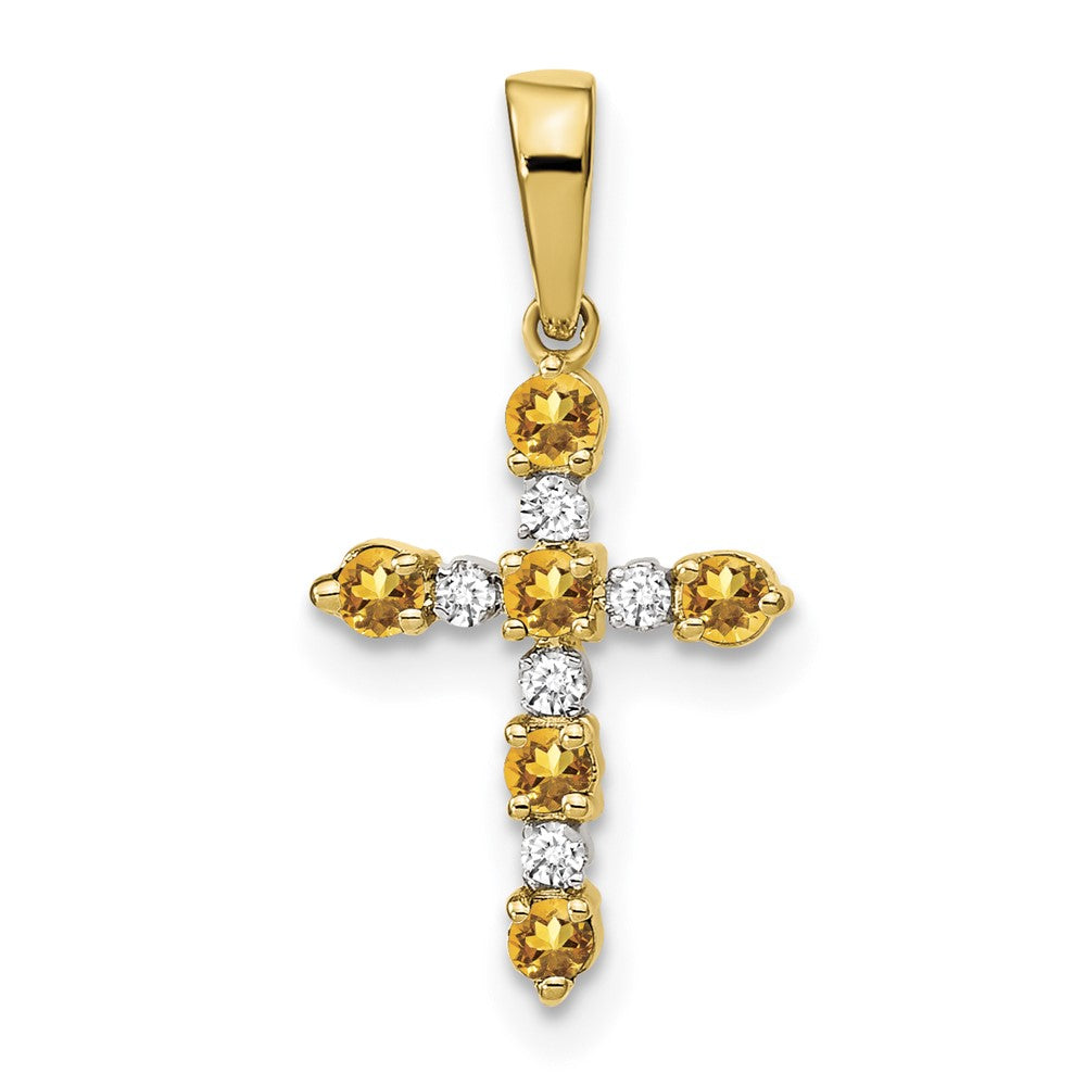Citrine & Diamond Cross Pendant in 14K Yellow Gold, 22mm (0.05 ct. tw.) - Sophia Jewelers Main image