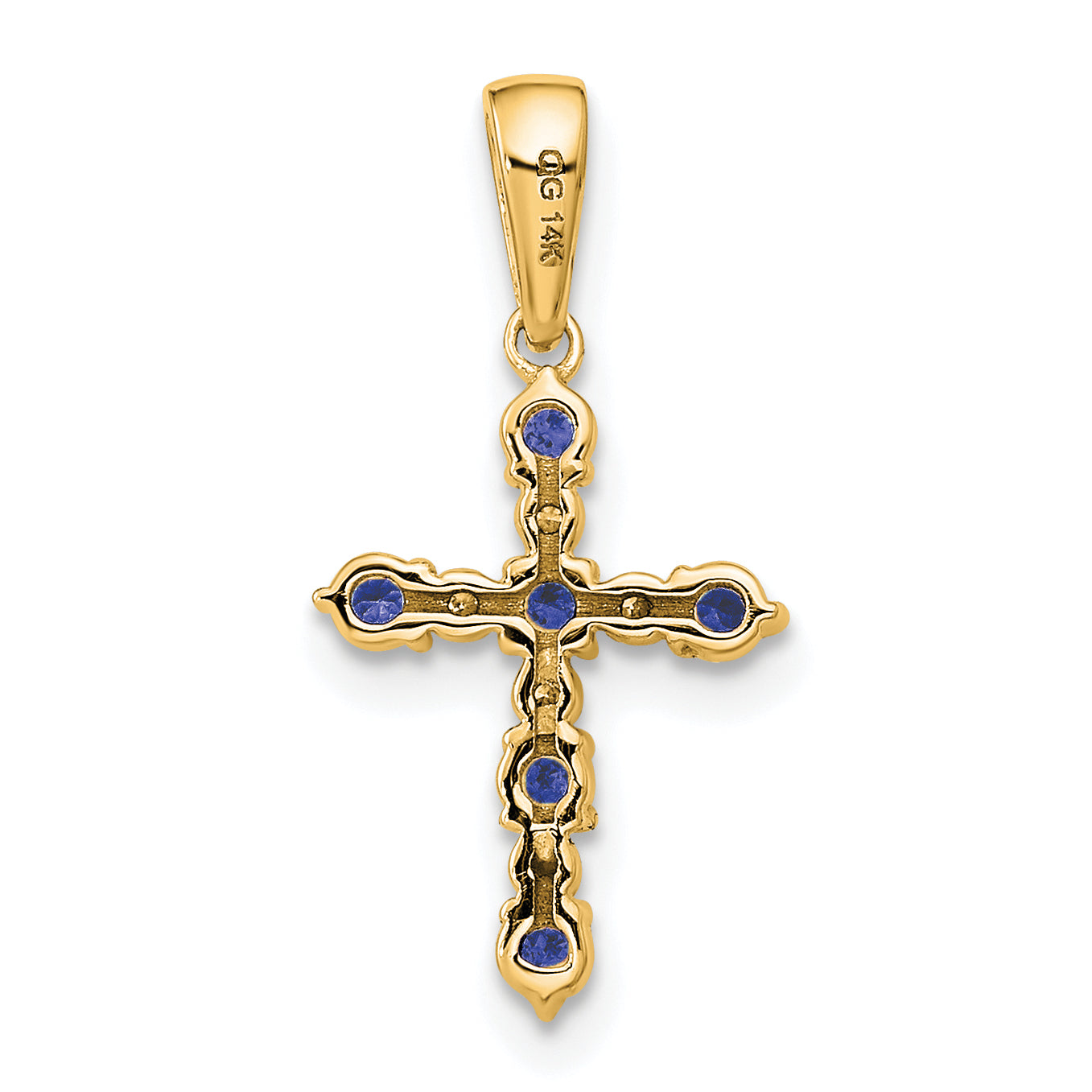 14k Lab Created Sapphire and Diamond Cross Pendant