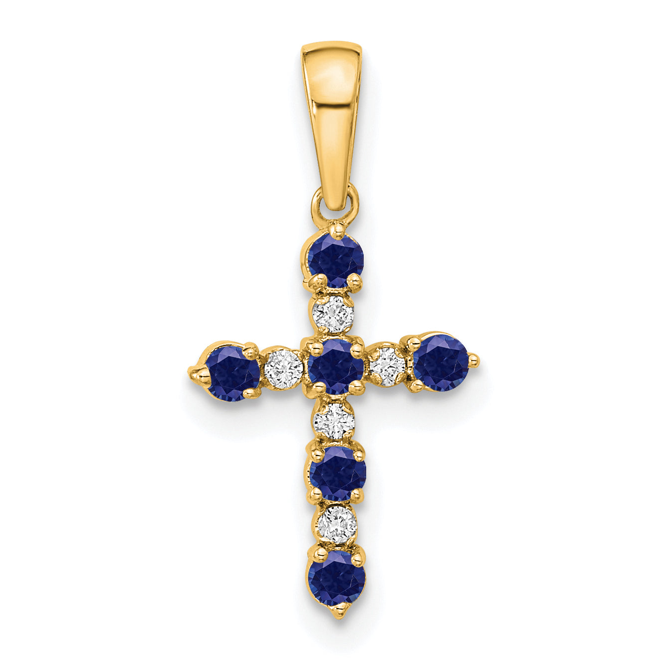 14k Lab Created Sapphire and Diamond Cross Pendant Main image