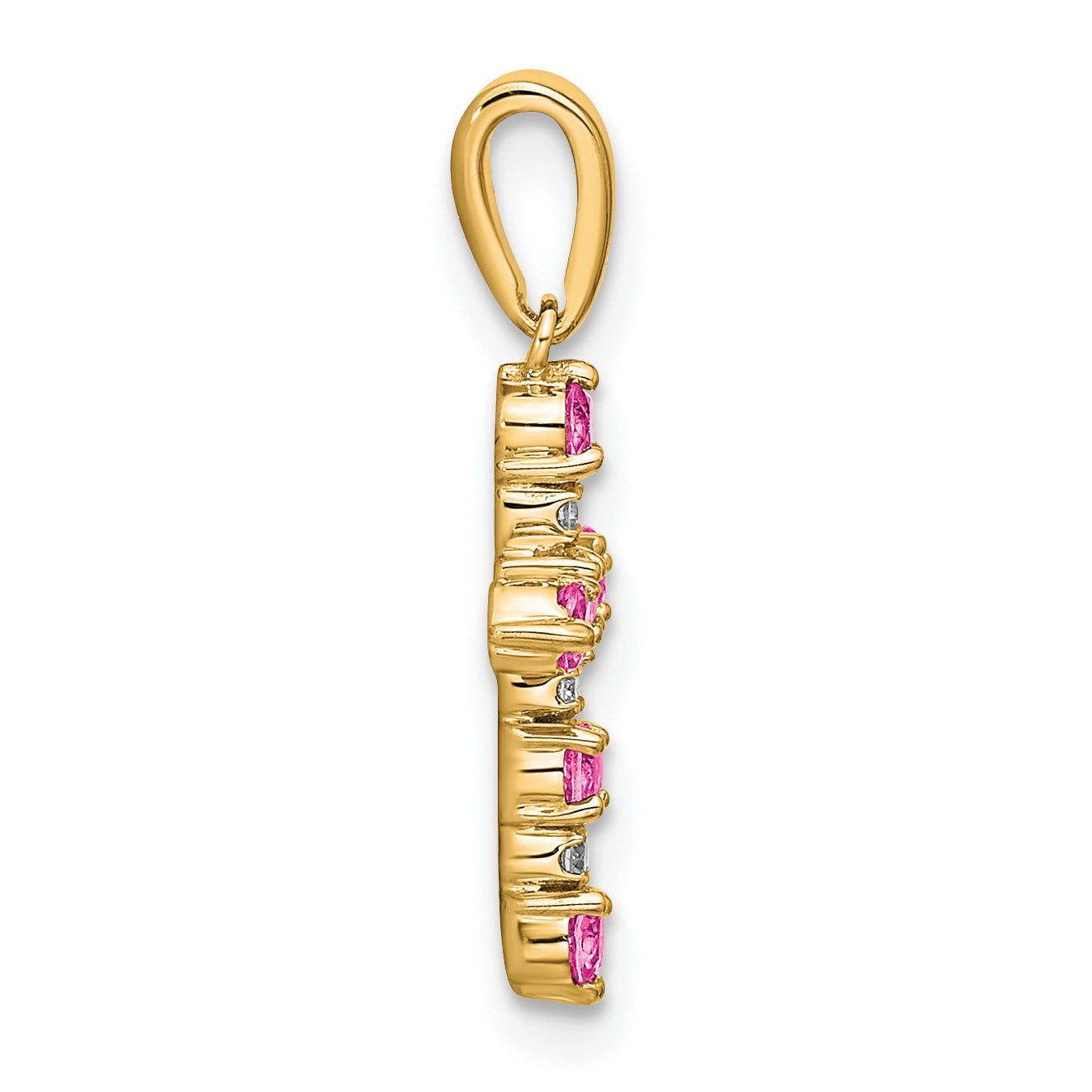 14k Pink Tourmaline and Diamond Cross Pendant