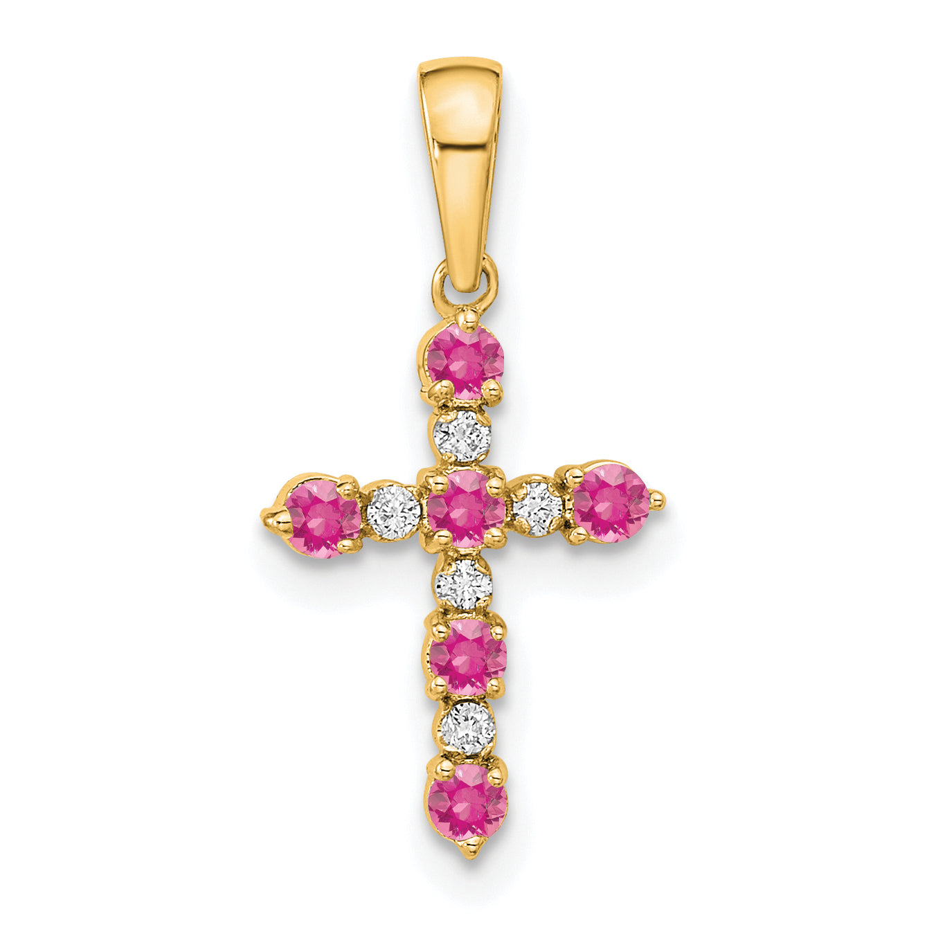 14k Pink Tourmaline and Diamond Cross Pendant Main image