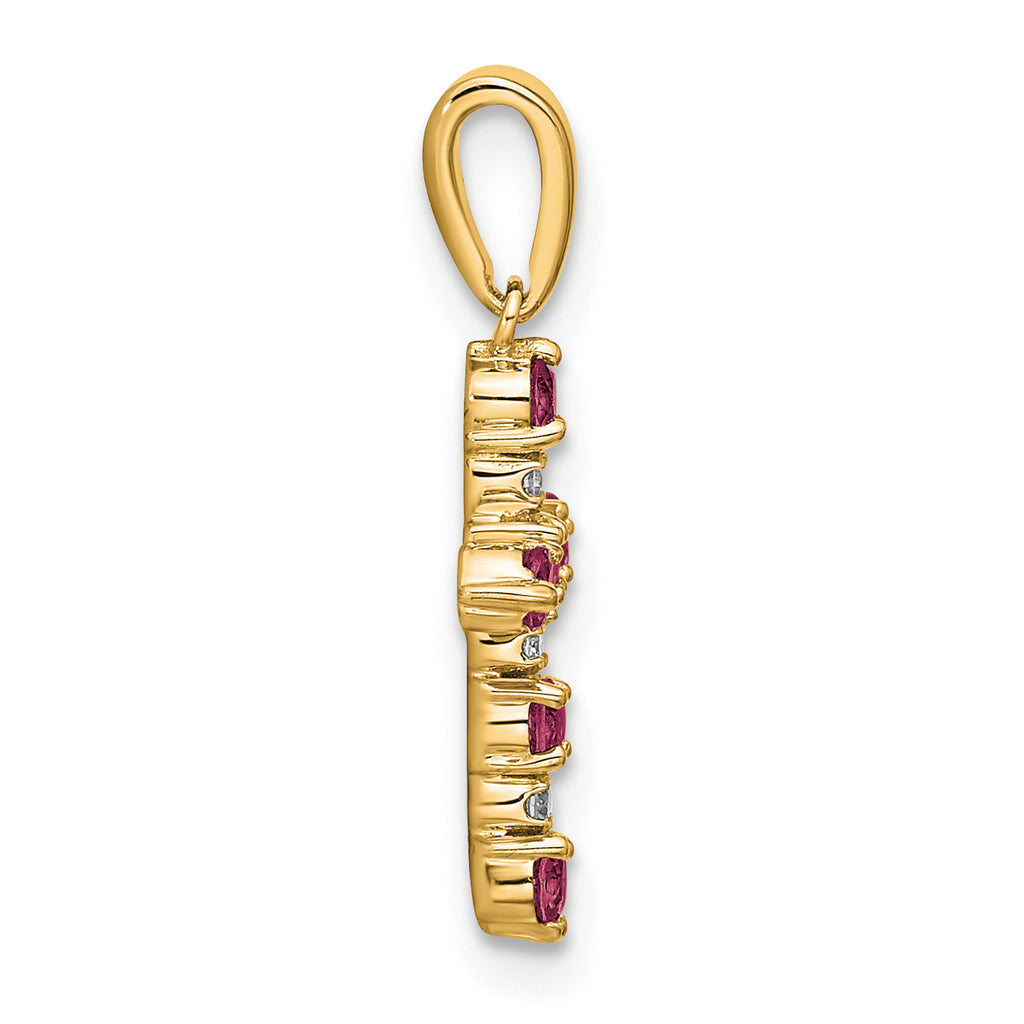 14k Rhodolite Garnet and Diamond Cross Pendant