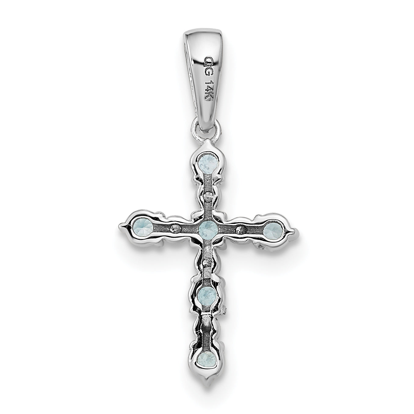14k White Gold Aquamarine and Diamond Cross Pendant