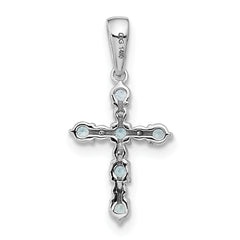 14k White Gold Aquamarine and Diamond Cross Pendant