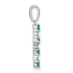 14k White Gold Lab Created Emerald and Diamond Cross Pendant