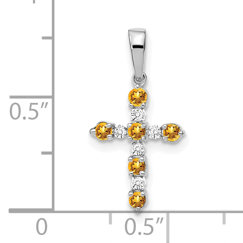 14k White Gold Citrine and Diamond Cross Pendant