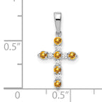 14k White Gold Citrine and Diamond Cross Pendant