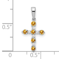 14k White Gold Citrine and Diamond Cross Pendant