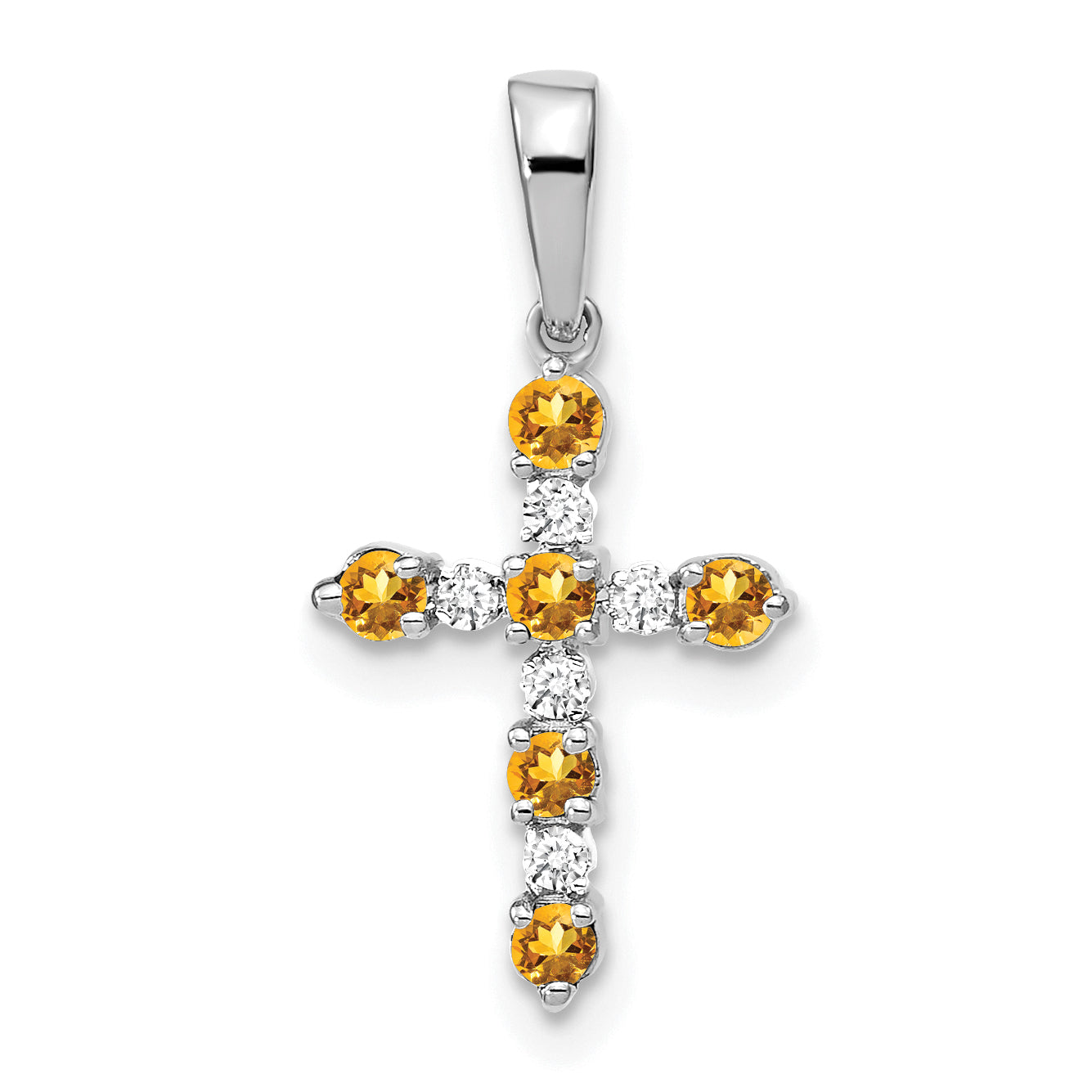 14k White Gold Citrine and Diamond Cross Pendant Main image