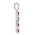 14k White Gold Lab Created Ruby and Diamond Cross Pendant