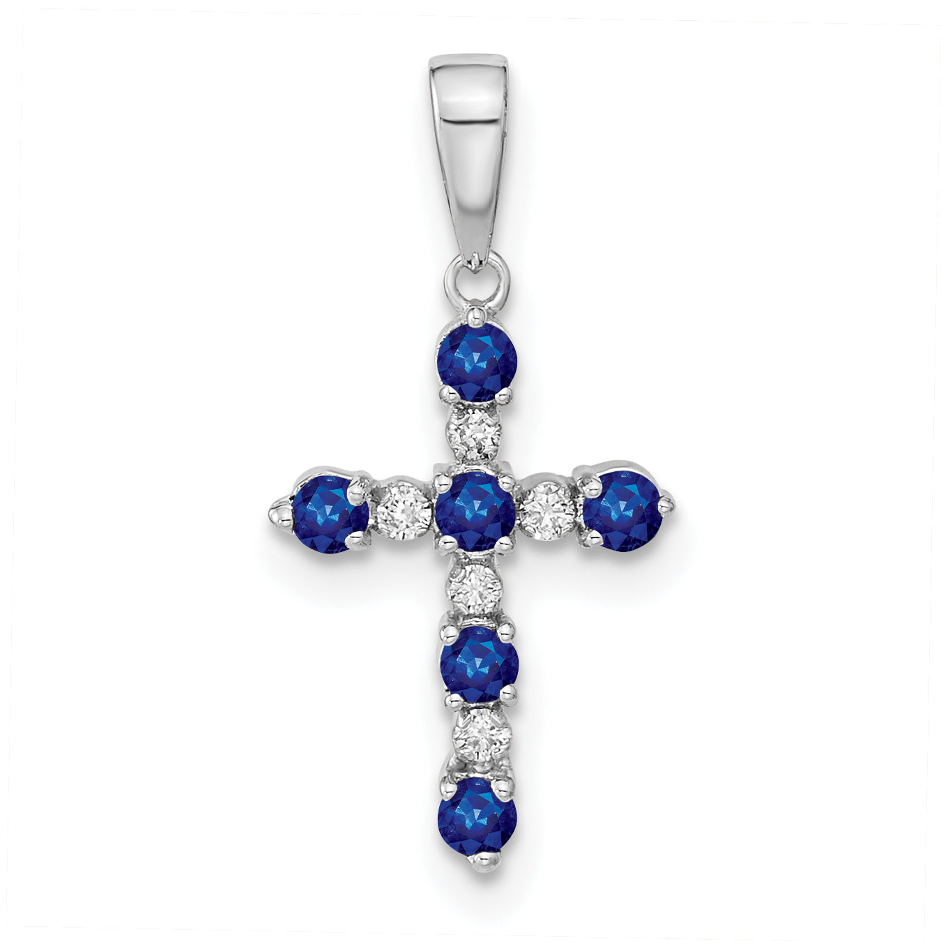 14k White Gold Lab Created Sapphire and Diamond Cross Pendant Main image