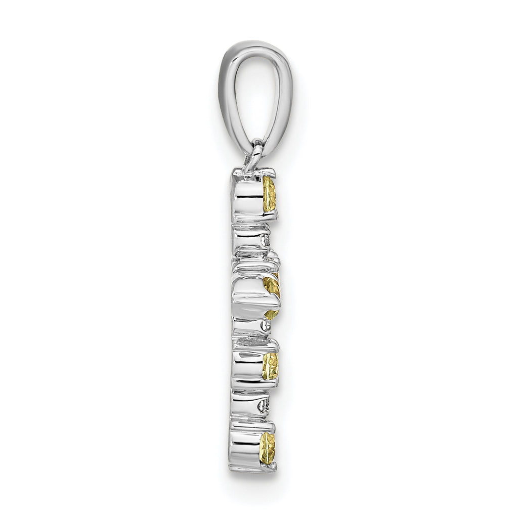 14k White Gold Peridot and Diamond Cross Pendant