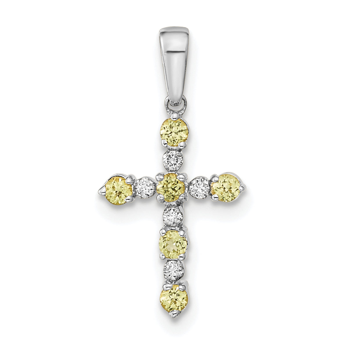 14k White Gold Peridot and Diamond Cross Pendant