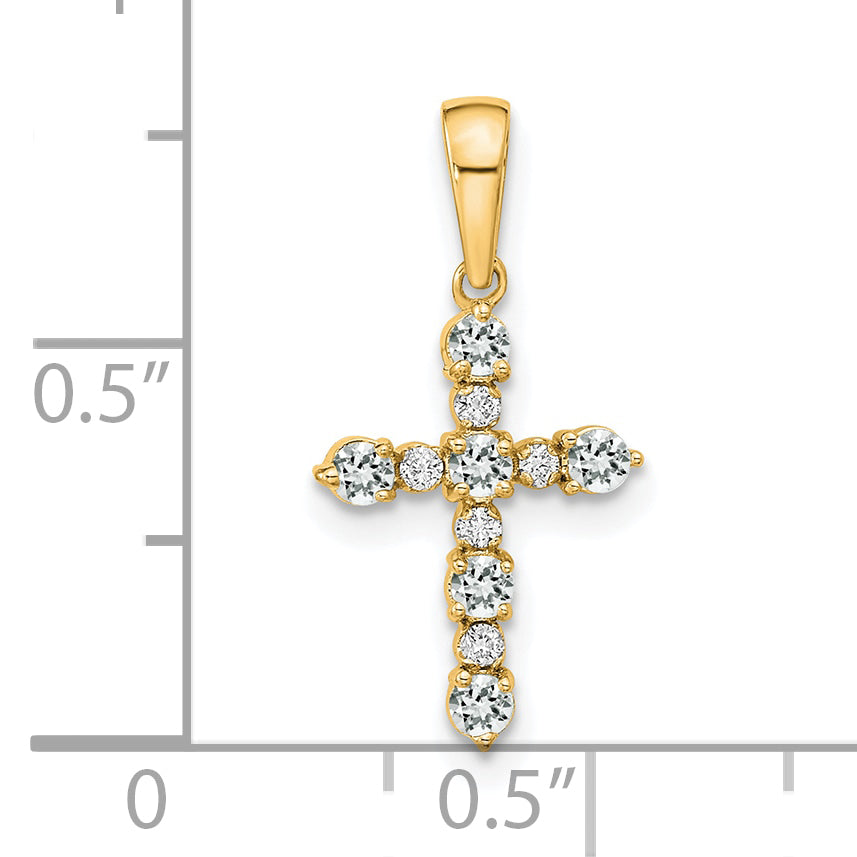 14k White Topaz and Diamond Cross Pendant