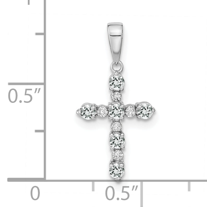 14k White Gold White Topaz and Diamond Cross Pendant
