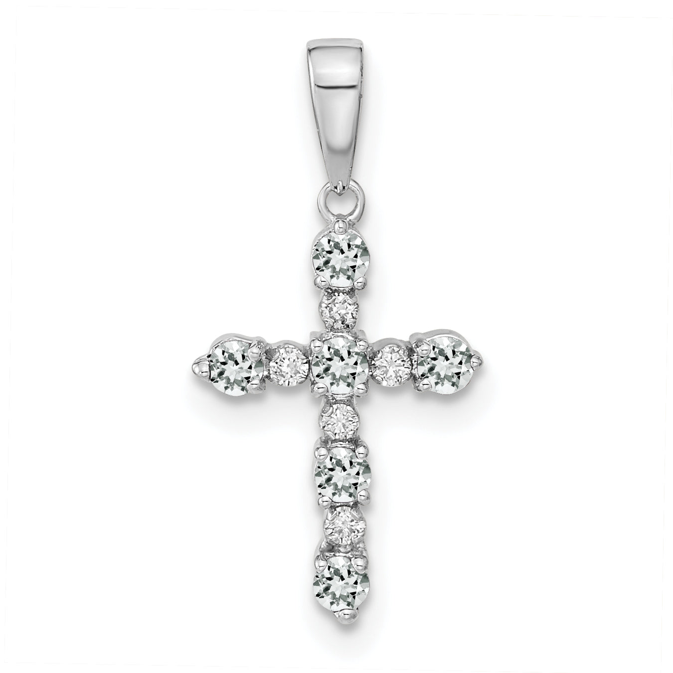 14k White Gold White Topaz and Diamond Cross Pendant Main image