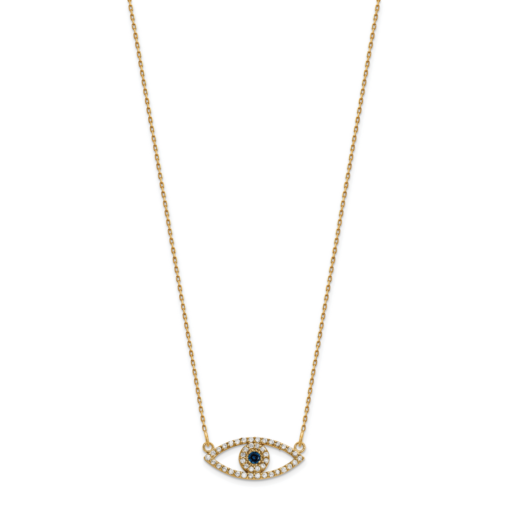 10k Small Necklace Diamond and Sapphire Evil Eye