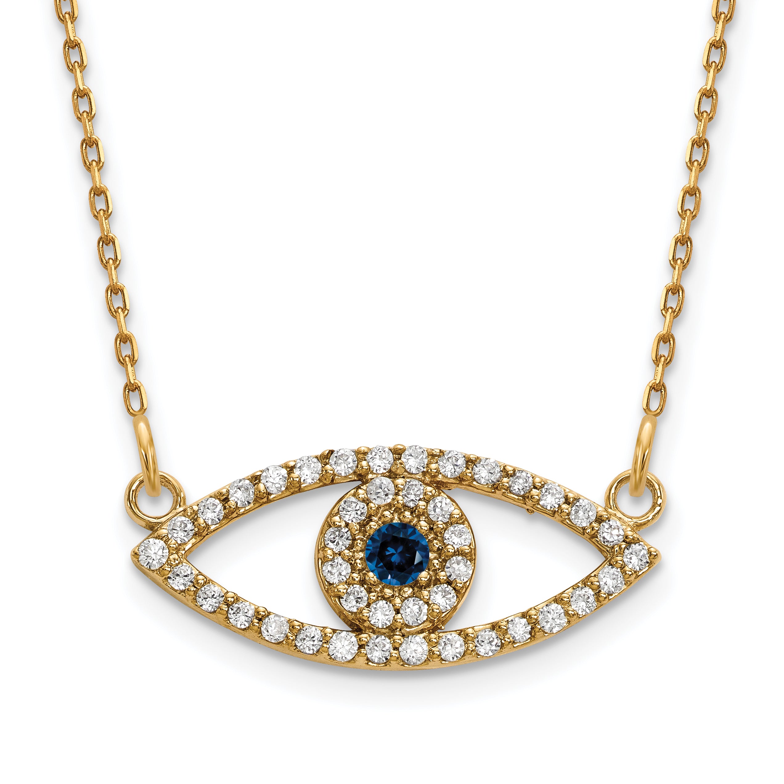 10k Small Necklace Diamond and Sapphire Evil Eye Main image