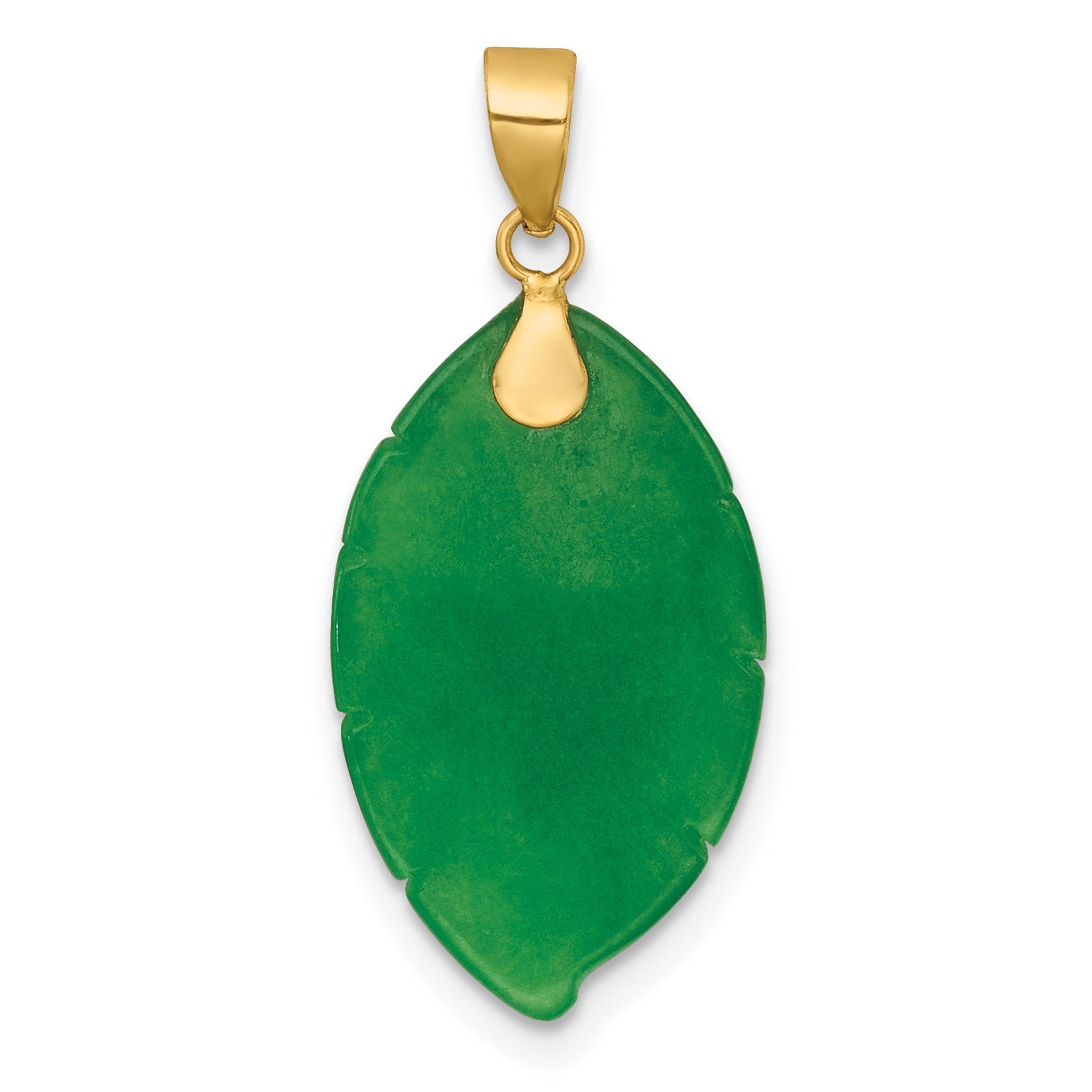 14K Polished Carved Jade Leaf Pendant