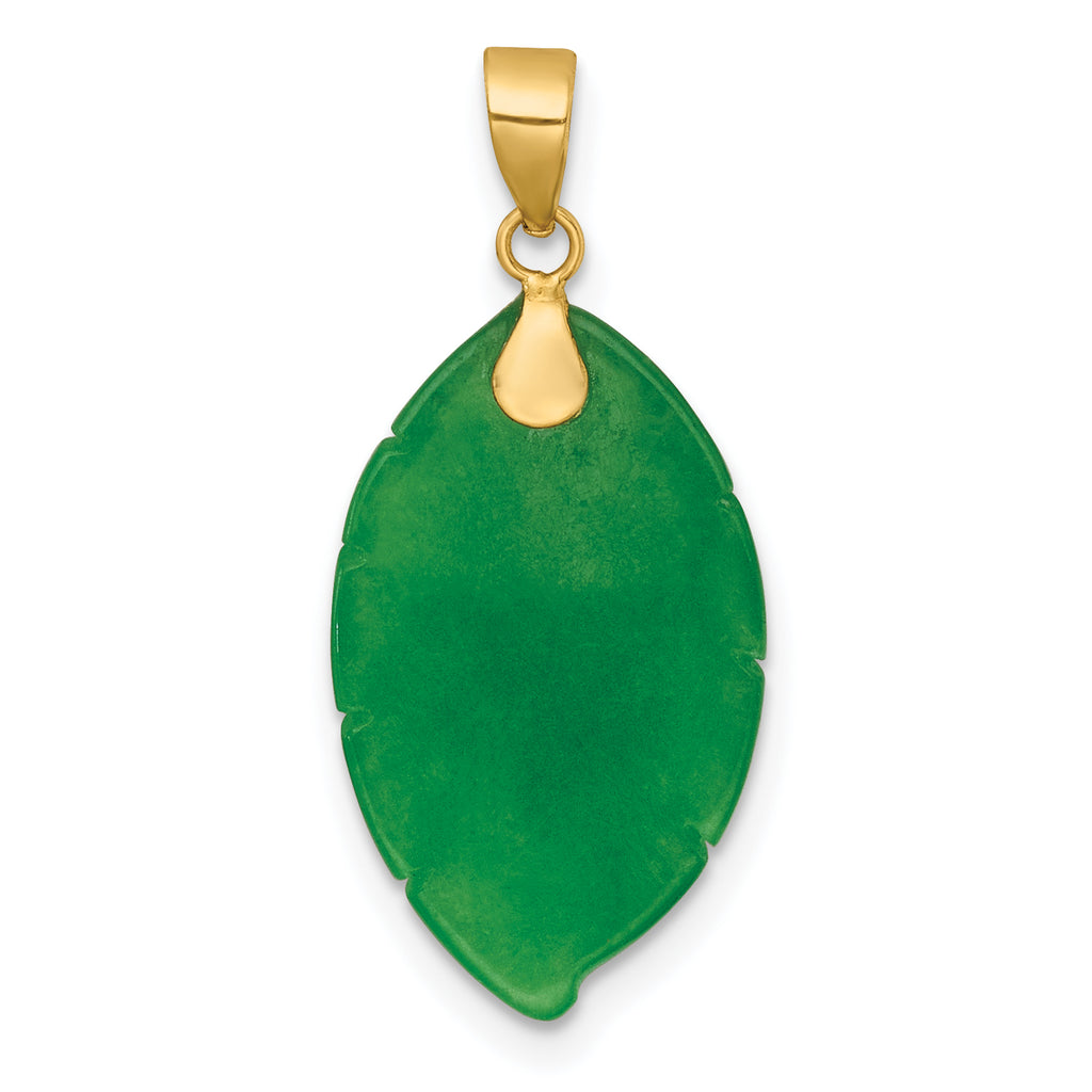 14K Polished Carved Jade Leaf Pendant