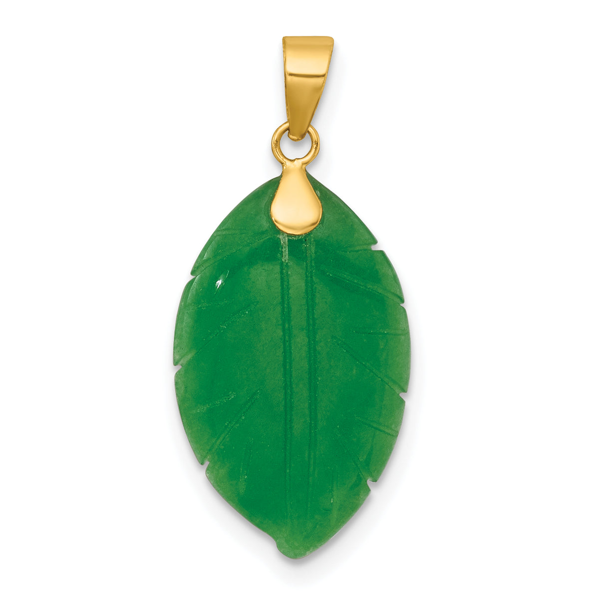 14K Polished Carved Jade Leaf Pendant Main image