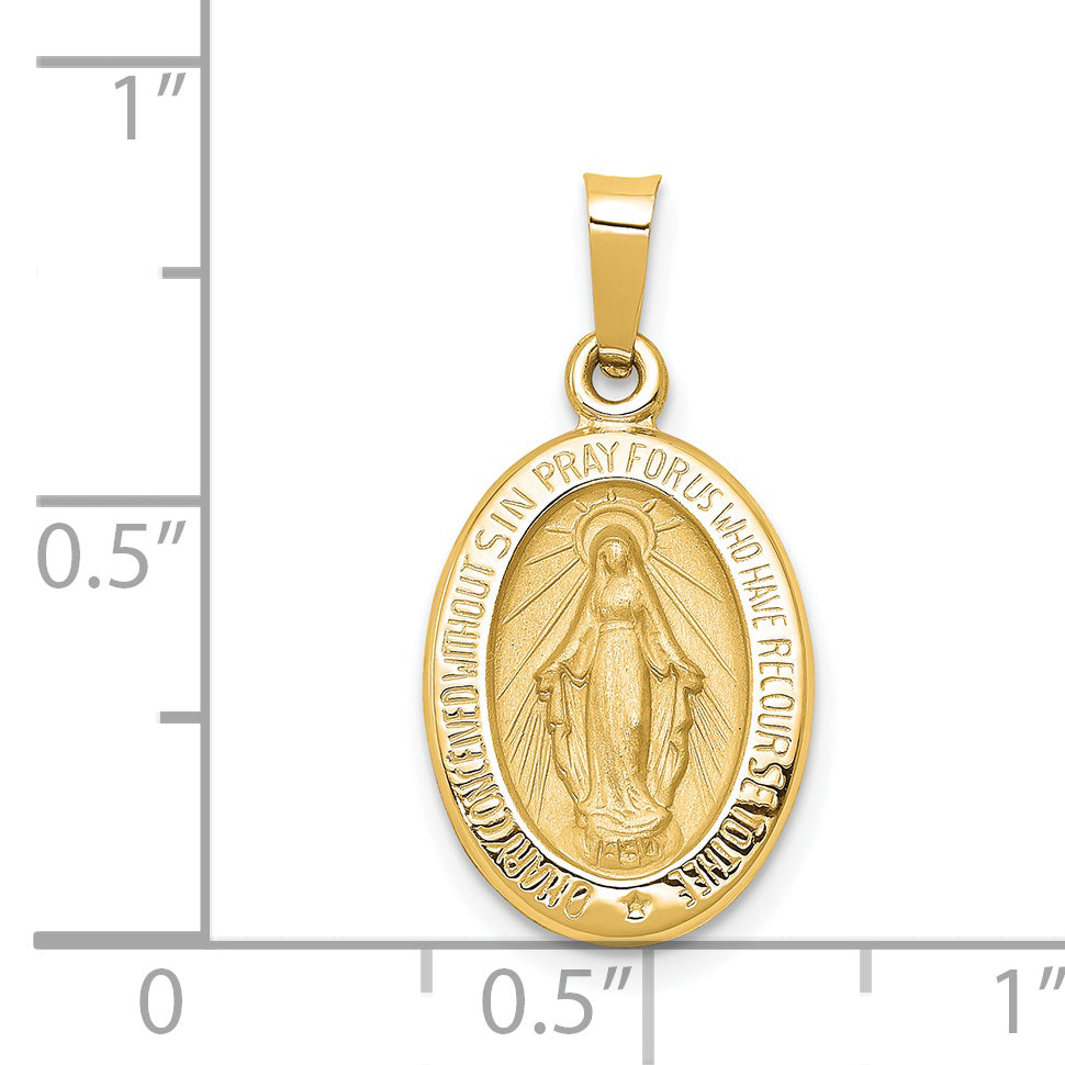 Stunning 14K Polished And Satin Miraculous Medal Hollow Pendant