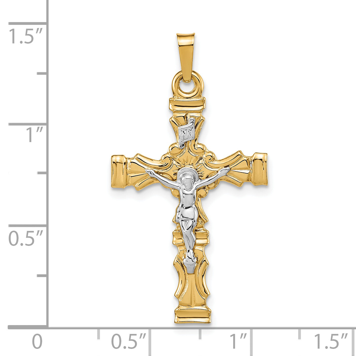 14K Two-tone Polished Latin Crucifix Pendant Secondary image