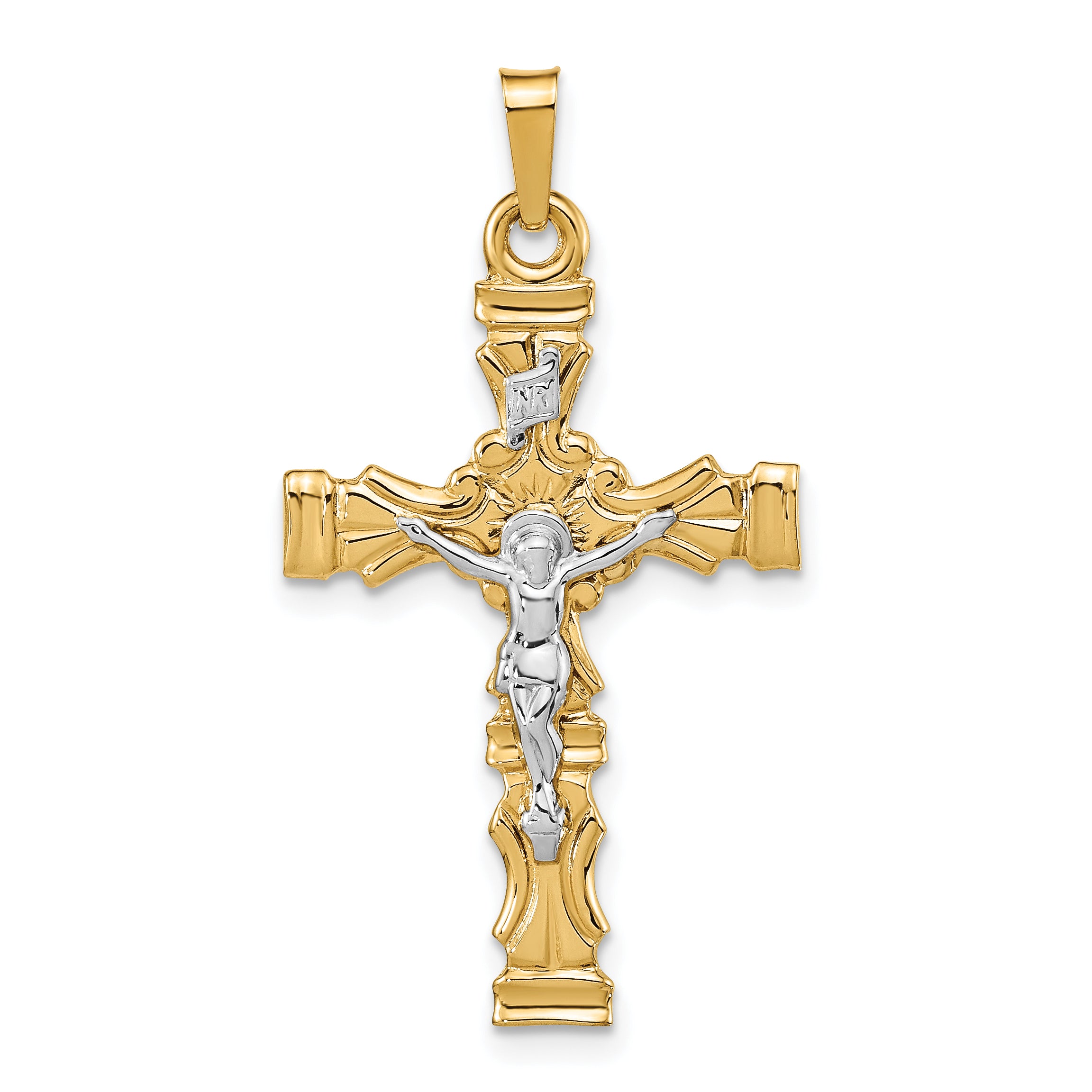 14K Two-tone Polished Latin Crucifix Pendant Main image