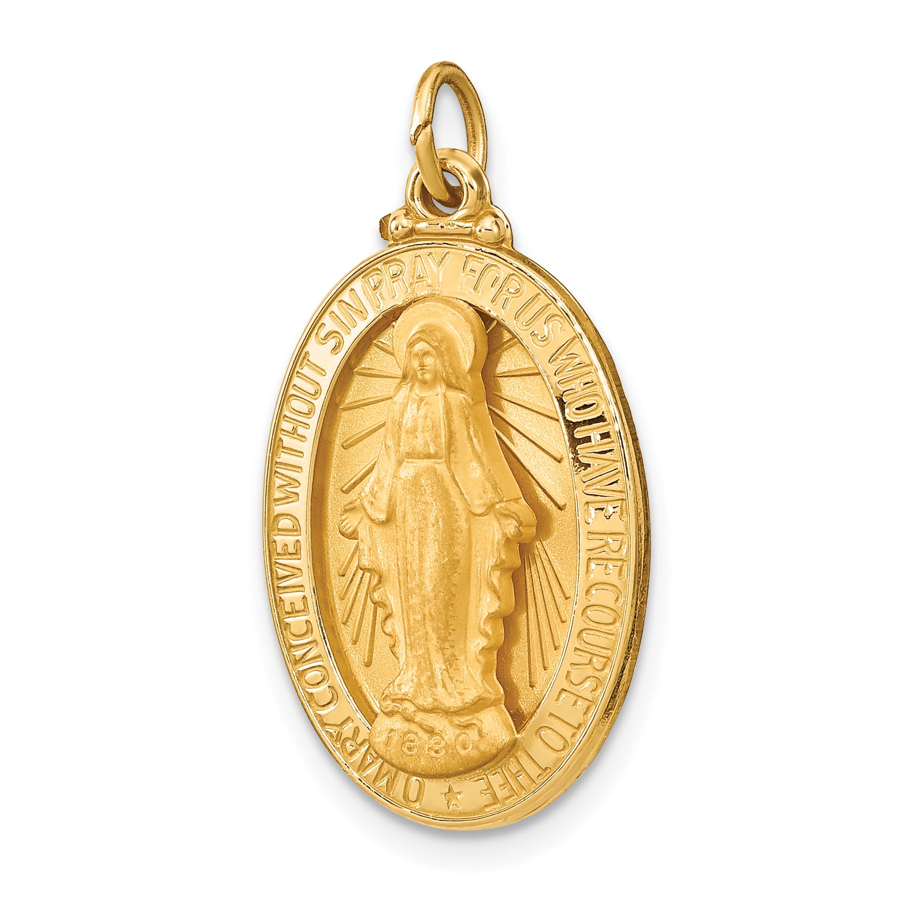 14k Solid Polished/Satin Medium Oval Miraculous Medal