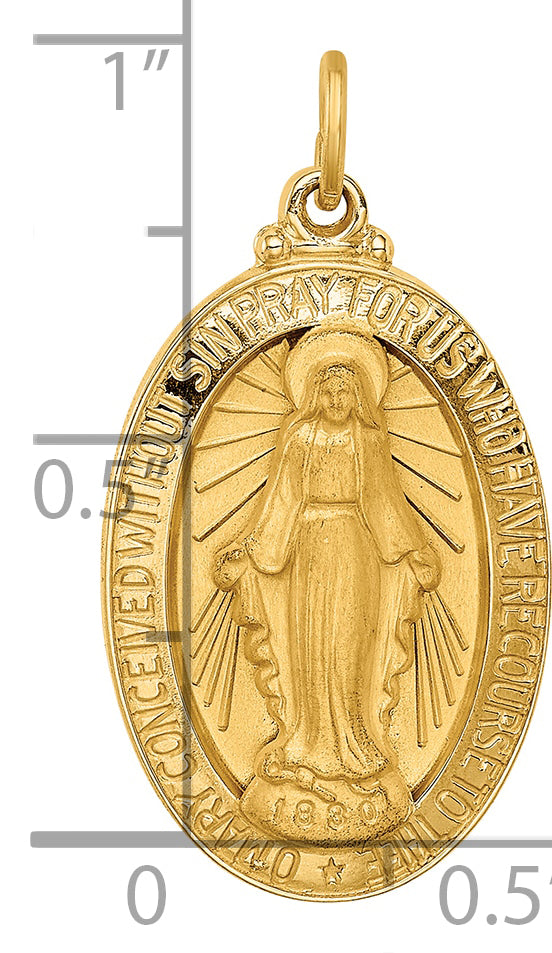 14k Solid Polished/Satin Medium Oval Miraculous Medal