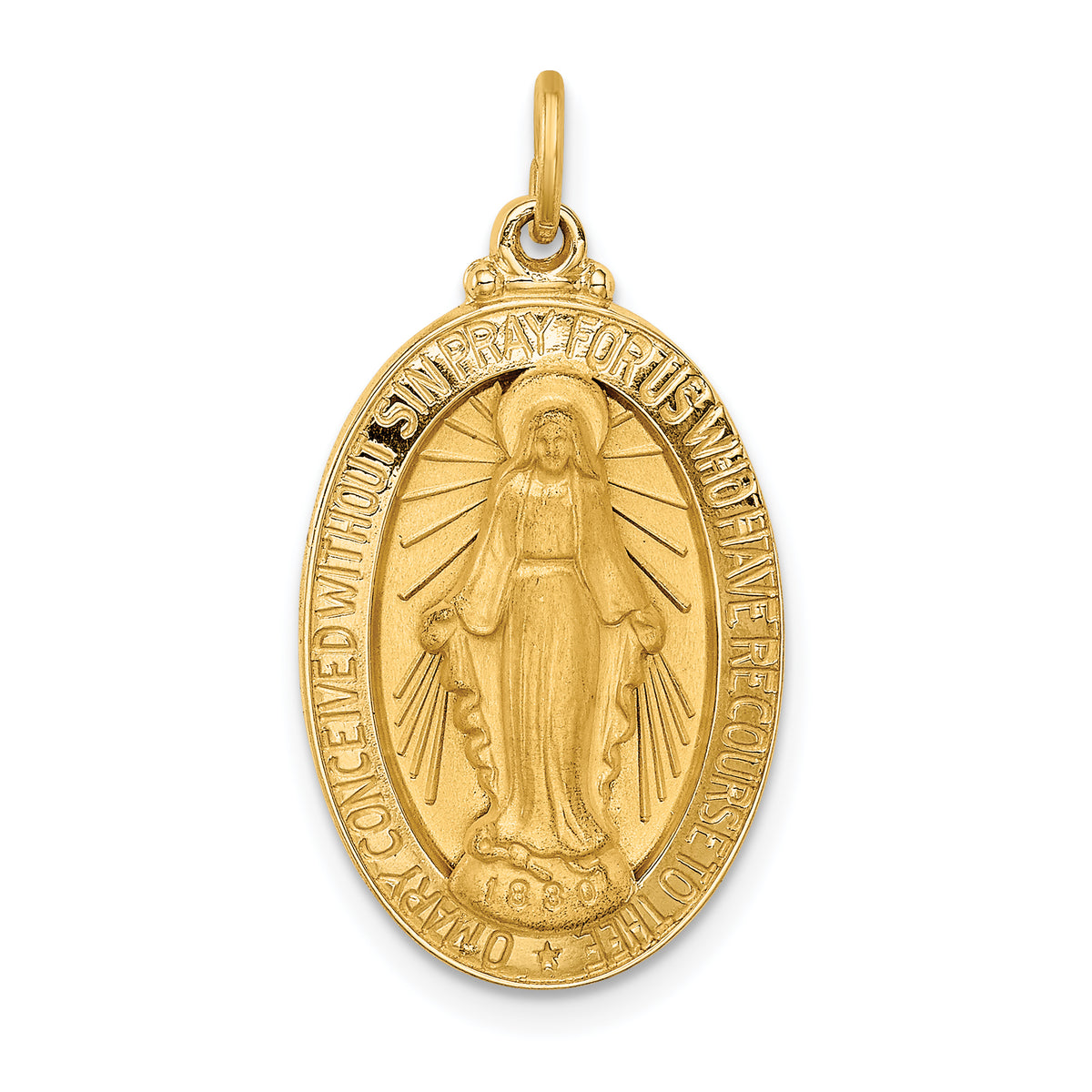 14k Solid Polished/Satin Medium Oval Miraculous Medal