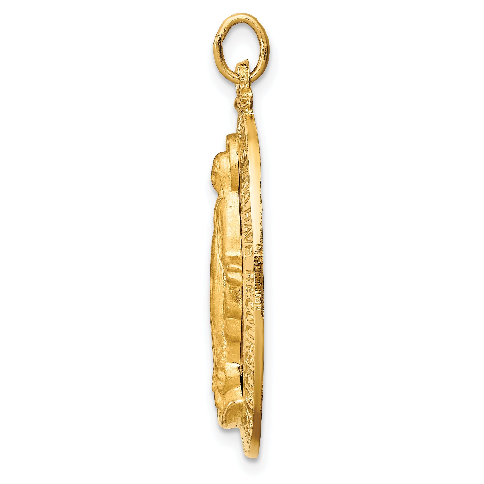 14K Gold Polished/Satin Large Oval Miraculous Medal Pendant, 32mm x 18mm