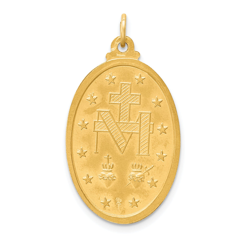 14K Gold Polished/Satin Large Oval Miraculous Medal Pendant, 32mm x 18mm