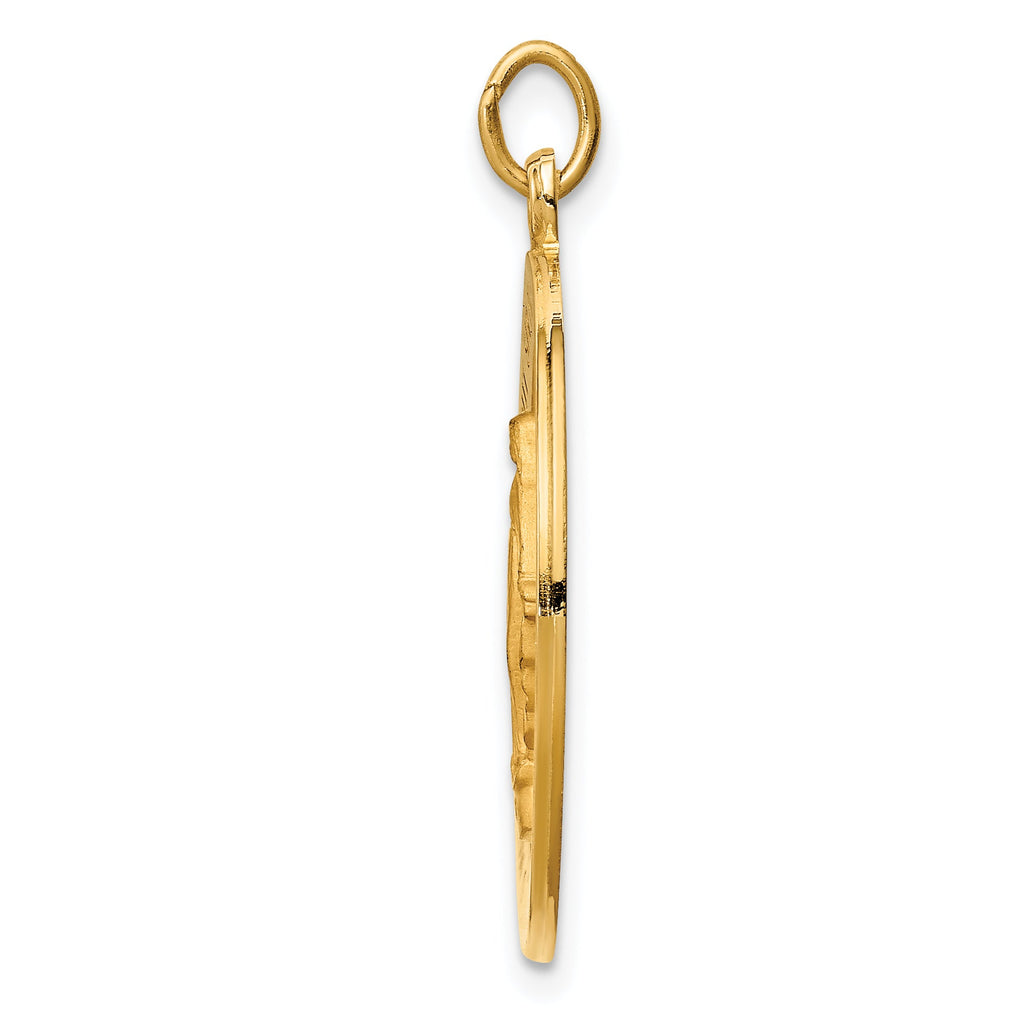 14K Gold Polished/Satin Round Miraculous Medal Pendant, 30mm x 24mm